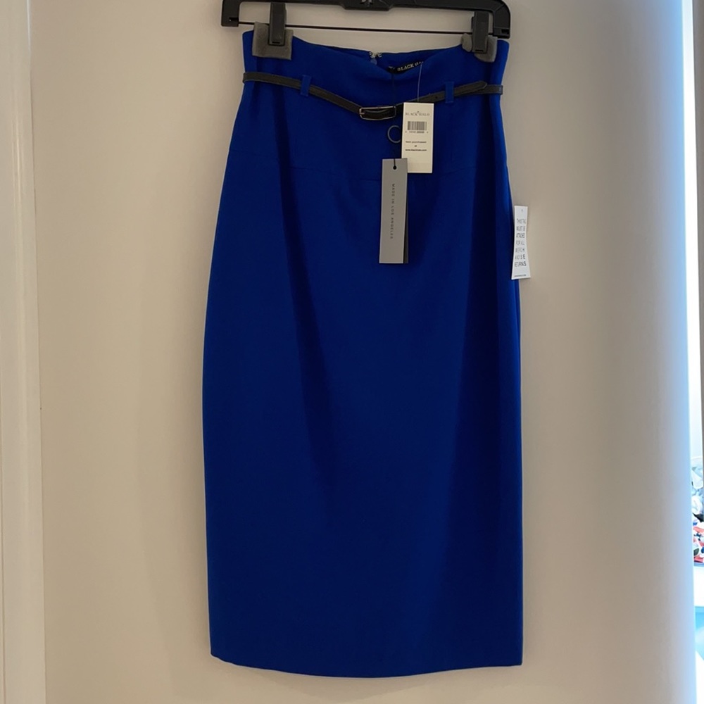 COPY - NWT Black Halo High Waisted Belted Midi Pencil Skirt, Cobalt, Size 4